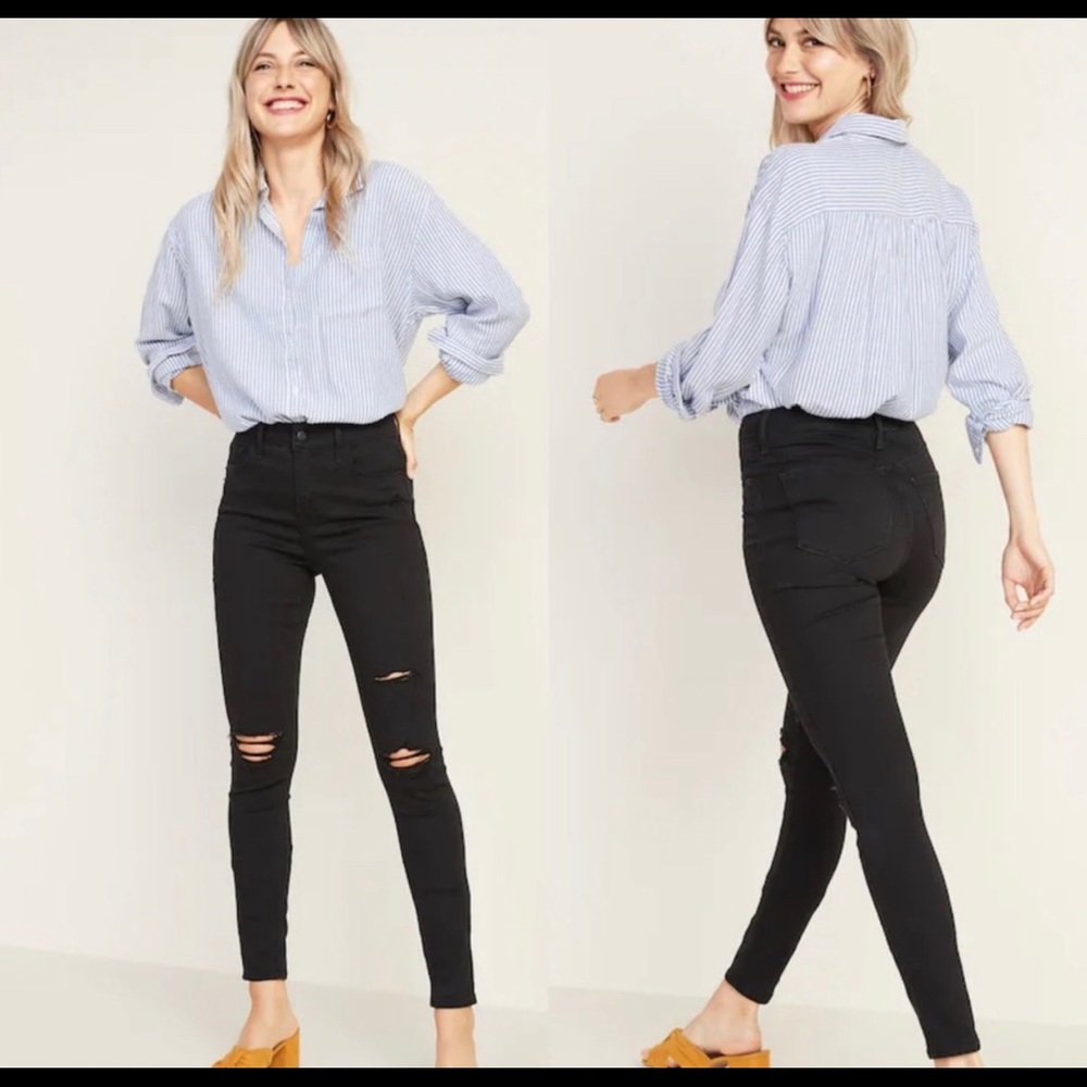 Old Navy High Waisted Black Ripped Skinny Jeans